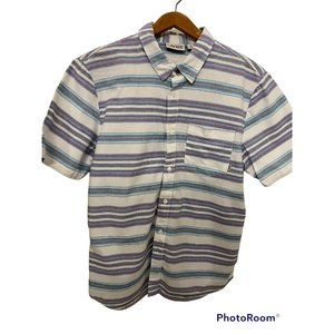 Vans Men’s SZ Medium White Colorful Stripe Cotton Short Sleeve Button Up Shirt